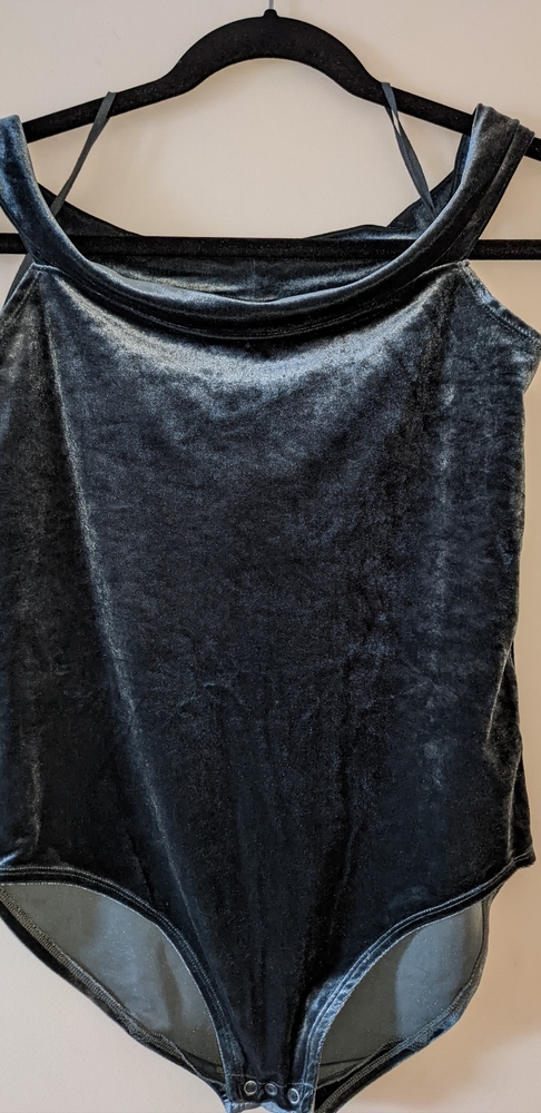 Aeo First Essentials Velveteen Stretch Bodysuit Off Shoulders silver/teal